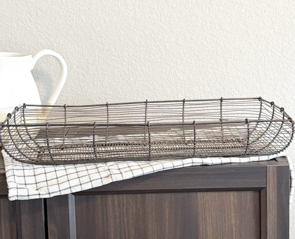 Vintage Woven Wire Basket Rustic Metal Long Rectangular Tray 18" x 8" x 3" Bread